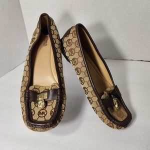 Michael Kors Hamilton monogram loafers brown tan gold size 8.5